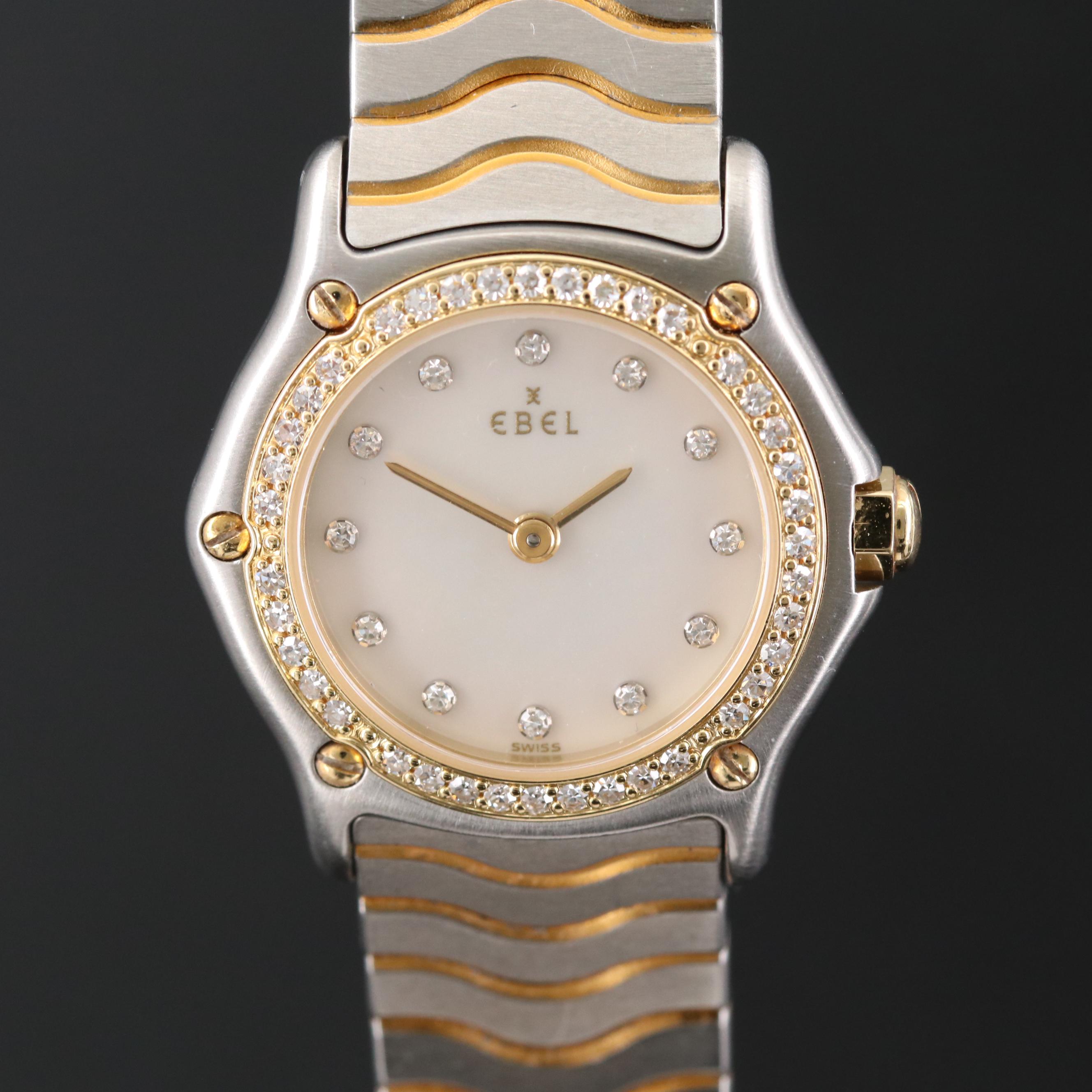 18K Gold and Stainless Steel Ebel Wave Diamond Quartz Watch