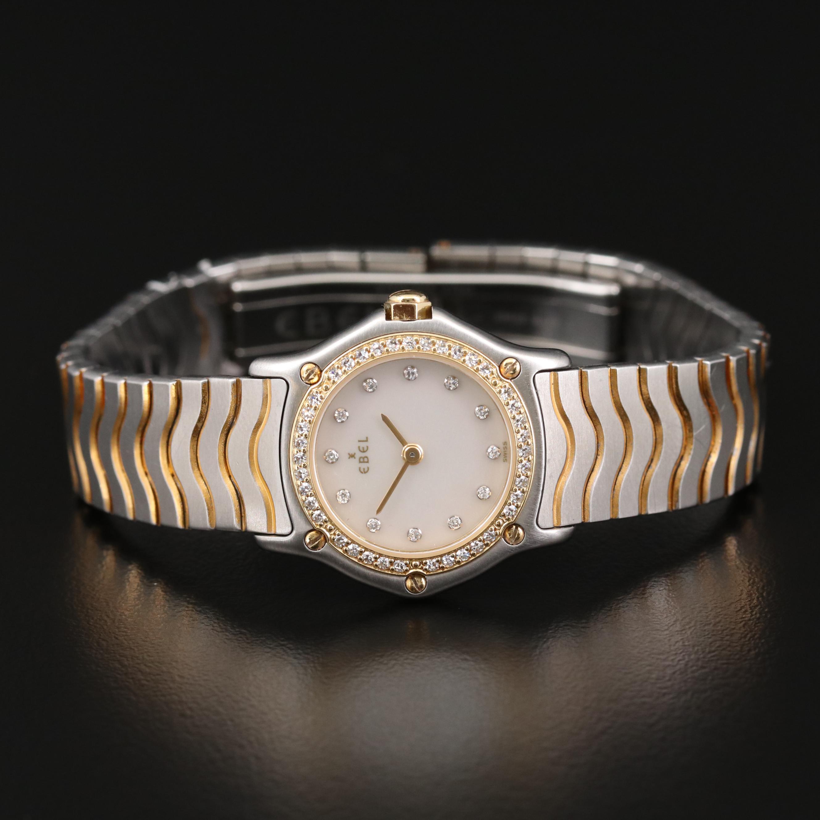 18K Gold and Stainless Steel Ebel Wave Diamond Quartz Watch