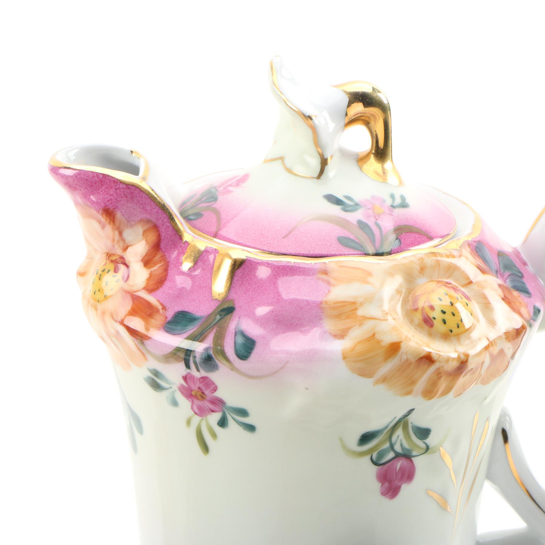 Chinese Hand-Painted Porcelain Chocolate Set, Mid-20th Century