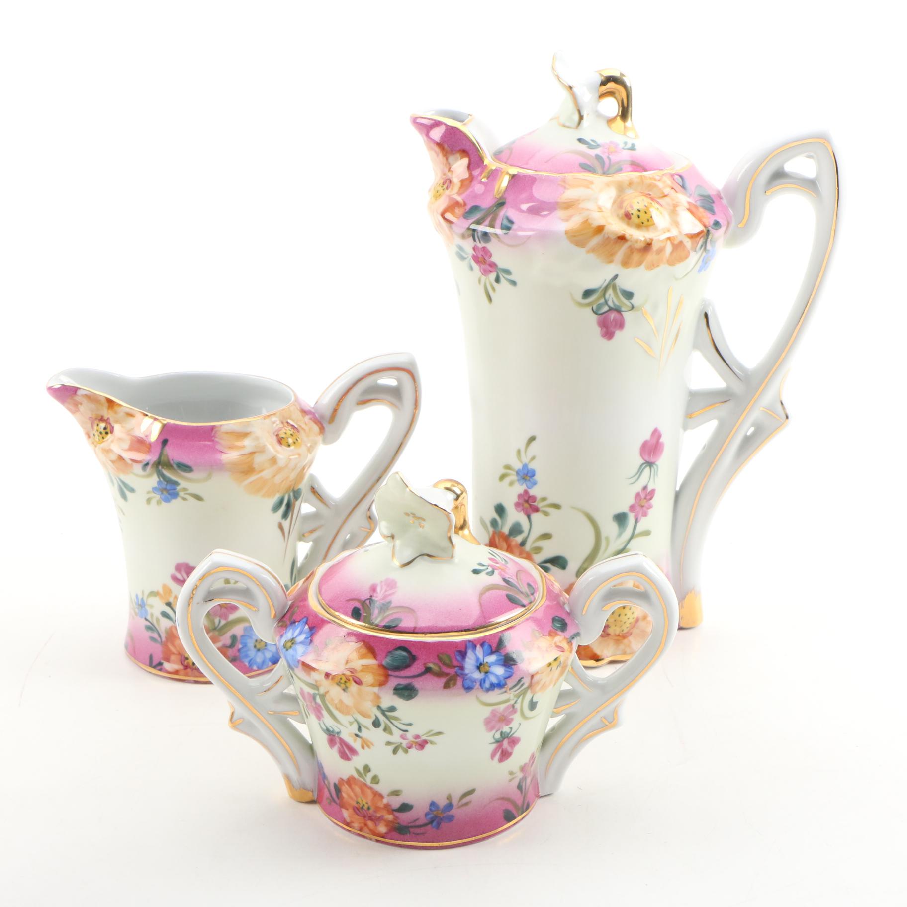 Chinese Hand-Painted Porcelain Chocolate Set, Mid-20th Century