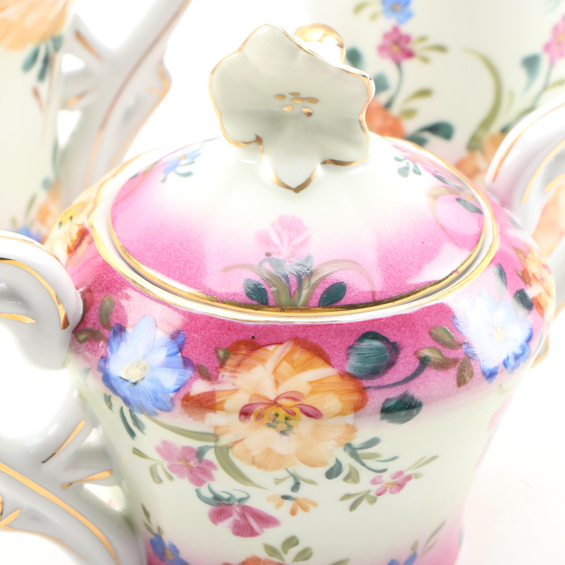 Chinese Hand-Painted Porcelain Chocolate Set, Mid-20th Century