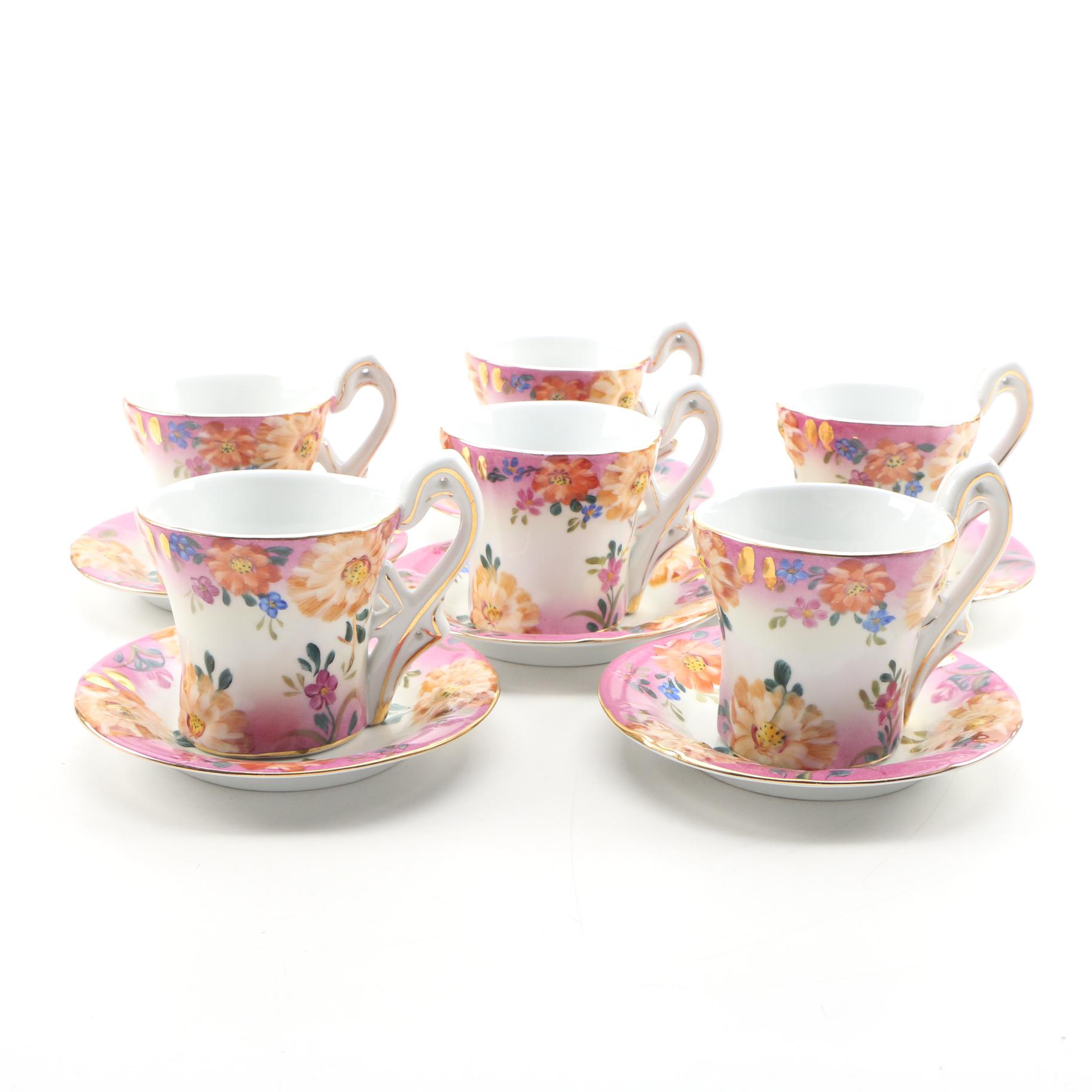 Chinese Hand-Painted Porcelain Chocolate Set, Mid-20th Century