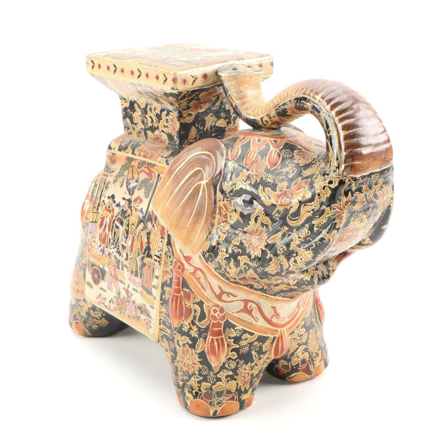 Japanese "Satsuma" Style Hand-Painted Gilt Ceramic Elephant