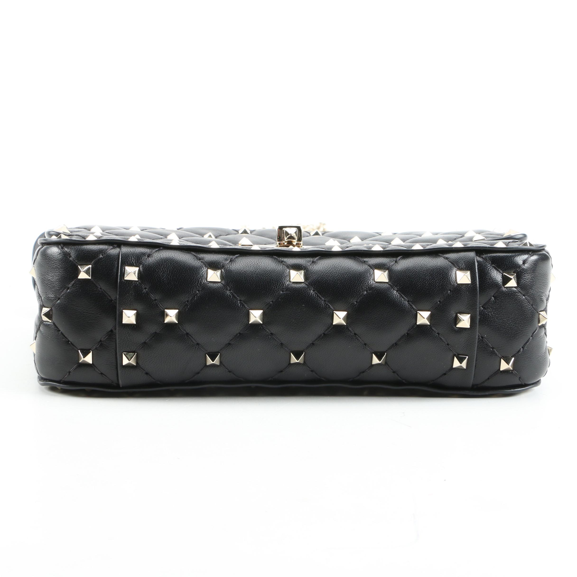 Valentino Rockstud Shoulder Bag in Black Quilted Leather with Chain Strap