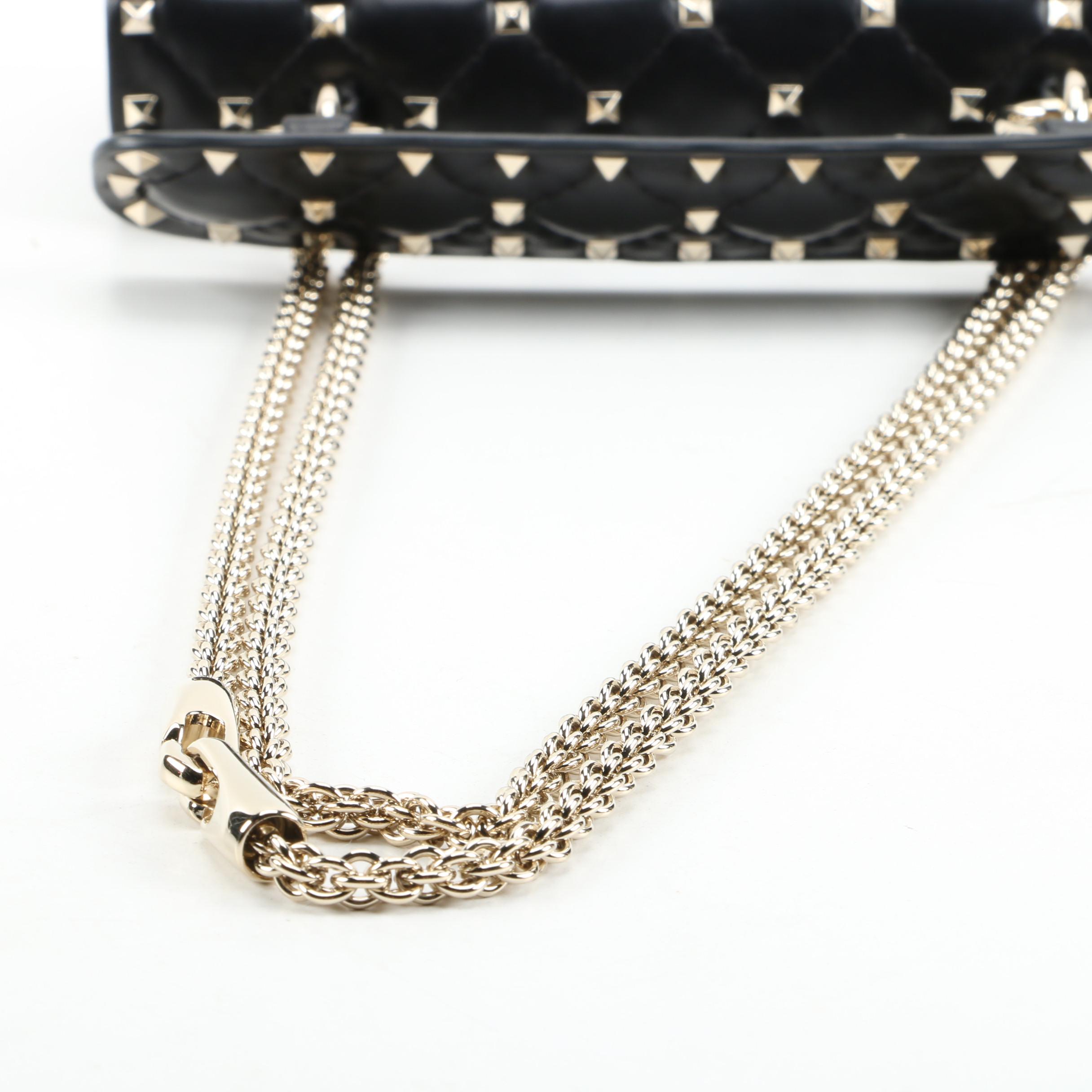 Valentino Rockstud Shoulder Bag in Black Quilted Leather with Chain Strap