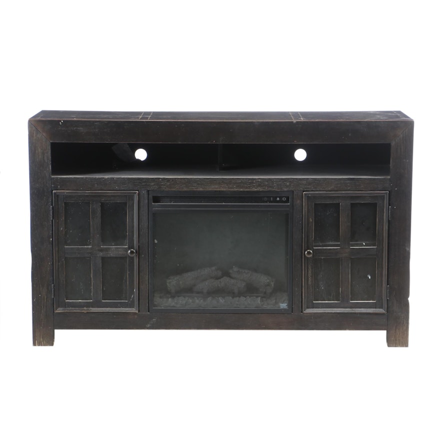 Ashley Furniture Ebonized Media Console with Electric Fireplace Insert