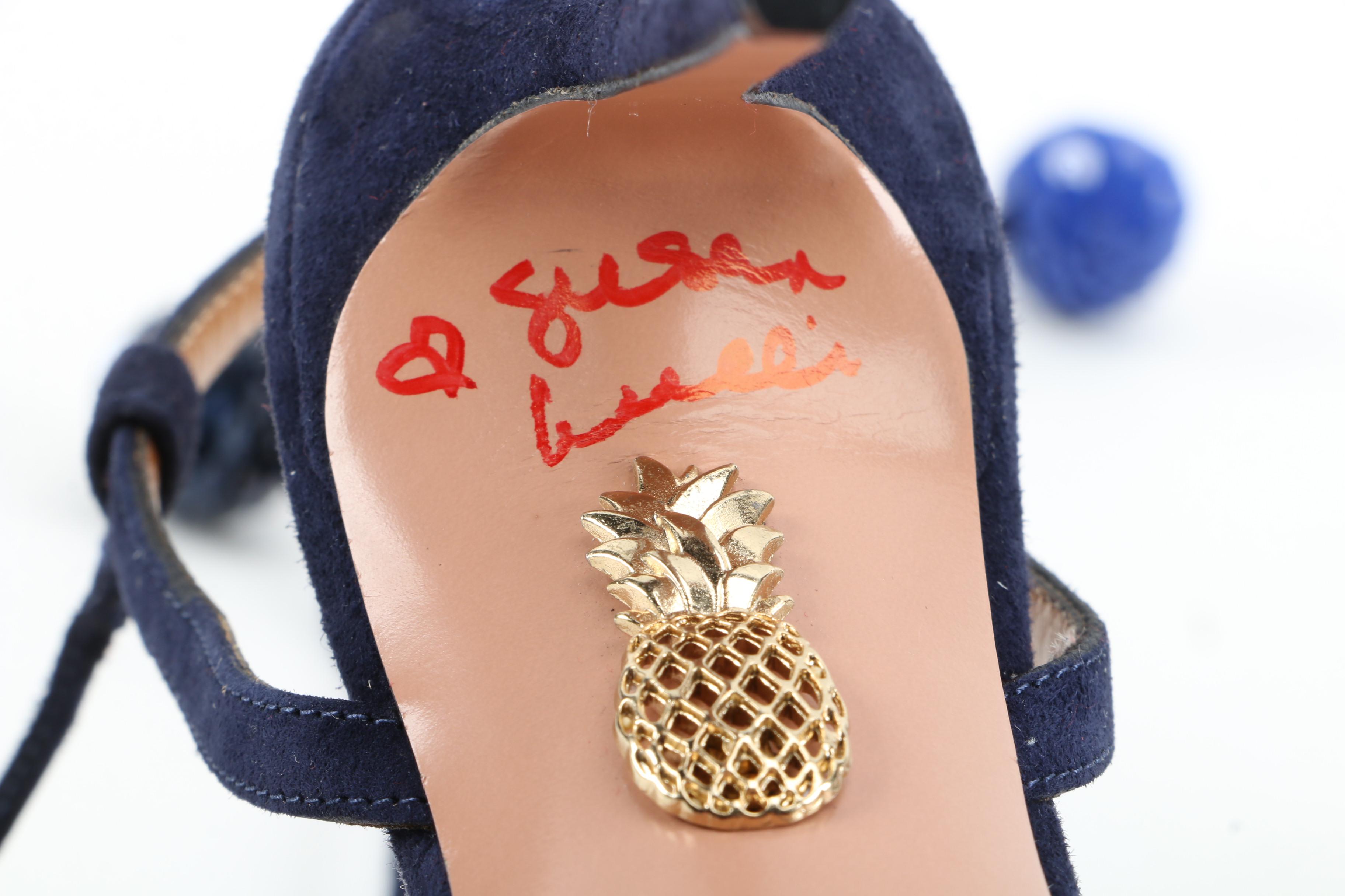 Aquazzura Disco Thing Blue Suede and Sequin Strappy Heels Signed by Susan Lucci