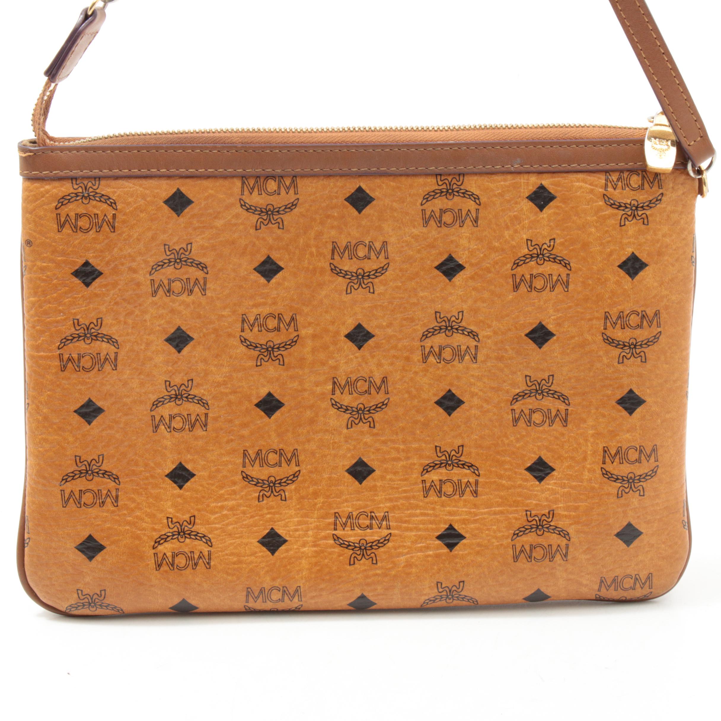MCM Visetos Monogram Leather Convertible Wristlet Pouchette