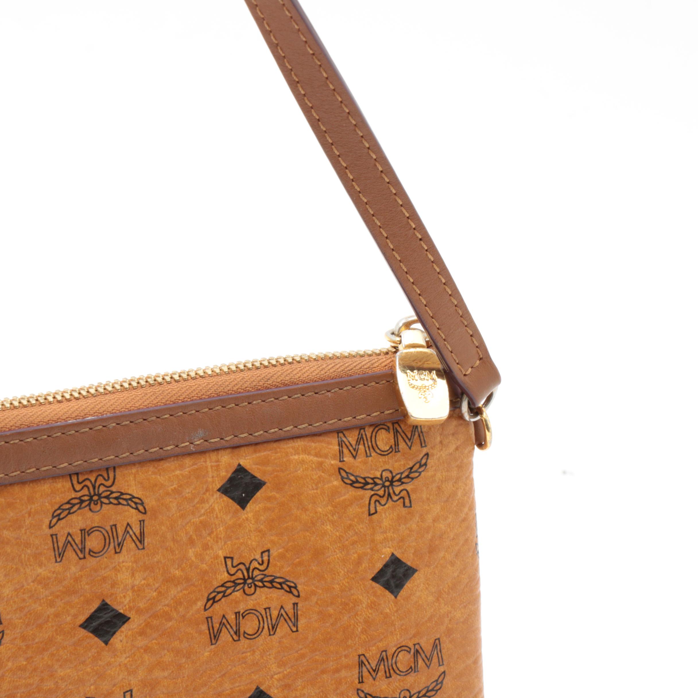 MCM Visetos Monogram Leather Convertible Wristlet Pouchette