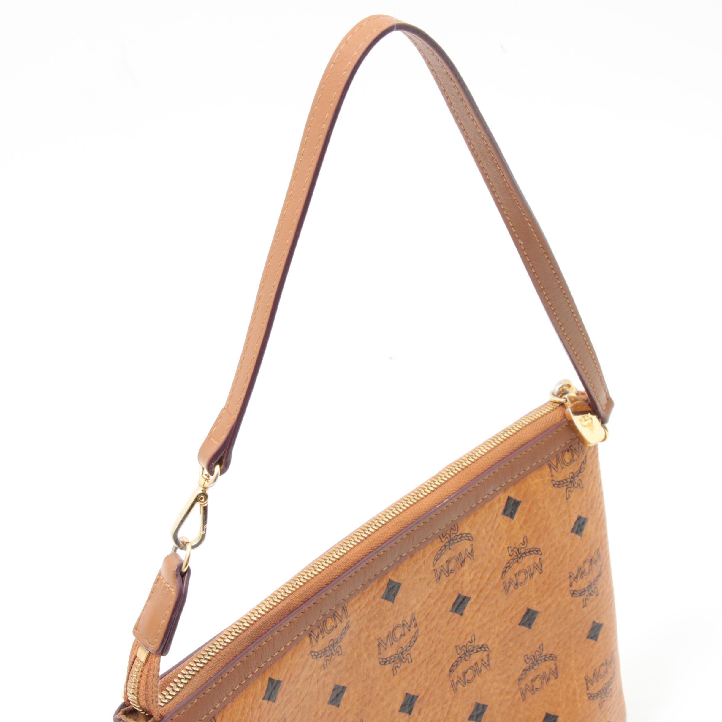 MCM Visetos Monogram Leather Convertible Wristlet Pouchette