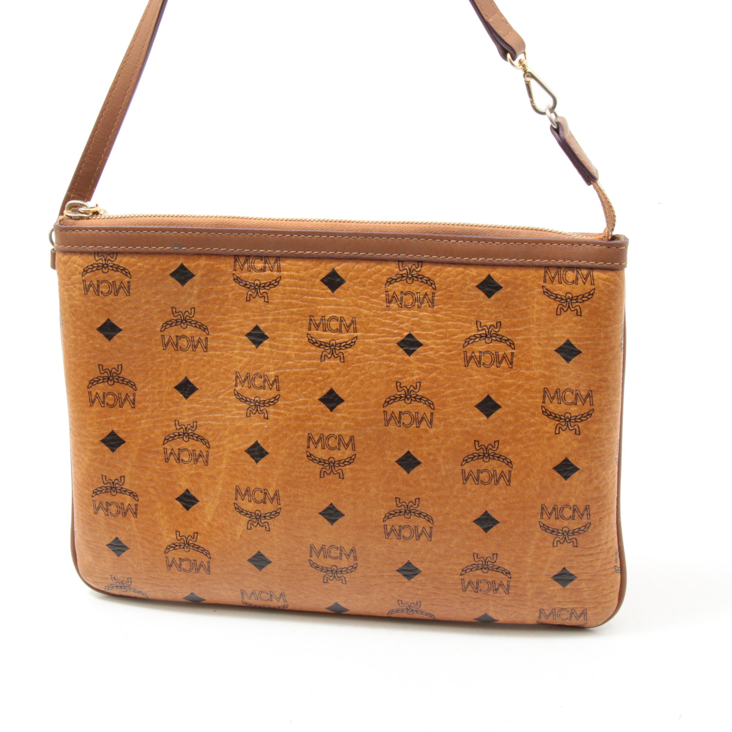 MCM Visetos Monogram Leather Convertible Wristlet Pouchette