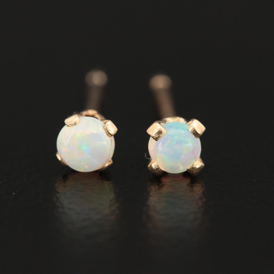 14K Yellow Gold Opal Stud Earrings