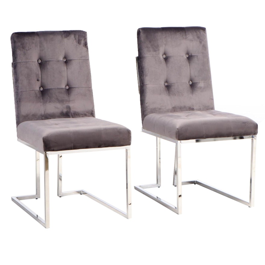 Meridian Furniture "Alexis Collection" Chromed and Button-Tufted Dining Chairs