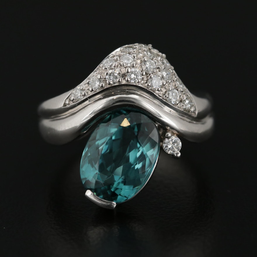 Platinum 3.50 CT Tourmaline and Diamond Ring