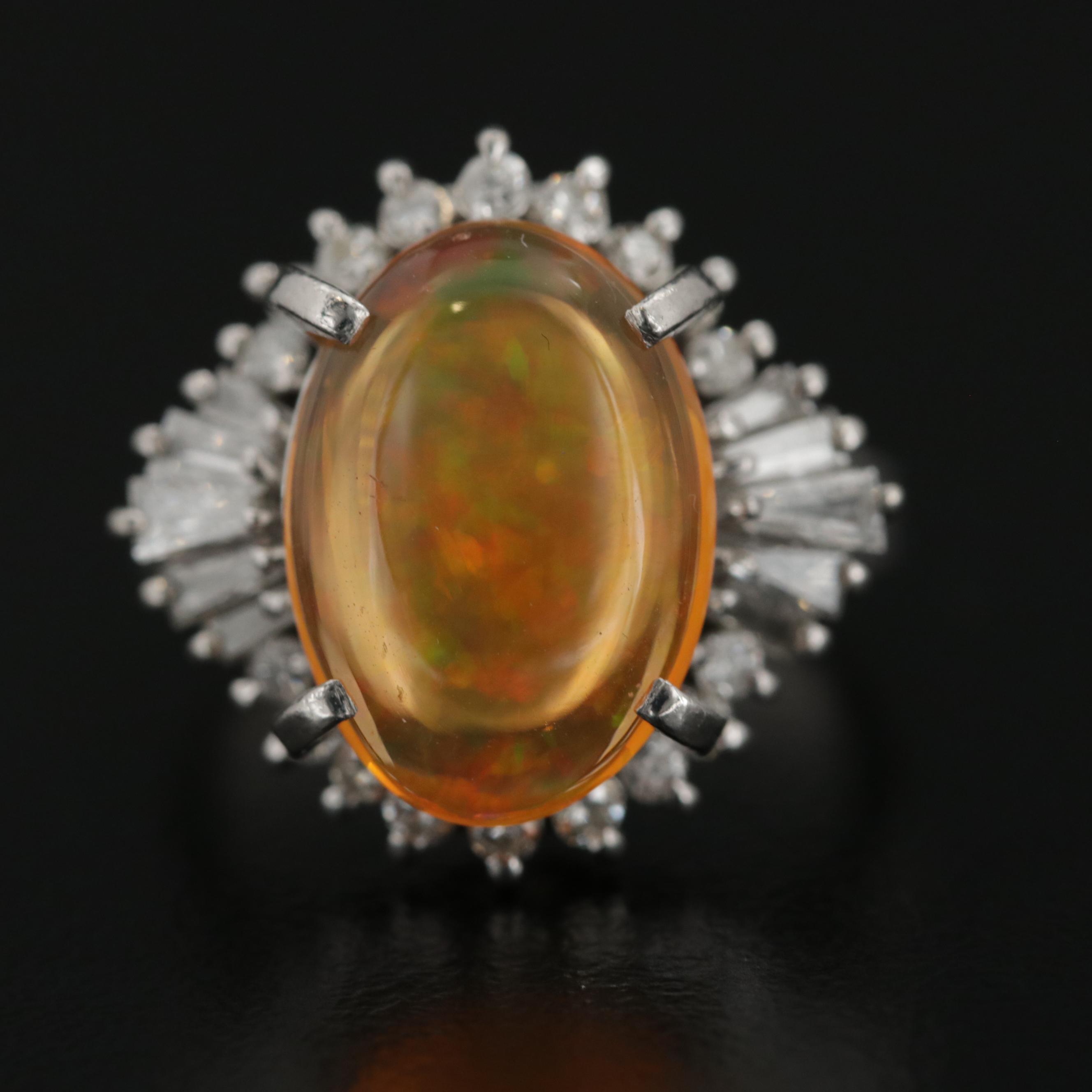Platinum 4.05 CT Contra Luz Opal and Diamond Ring
