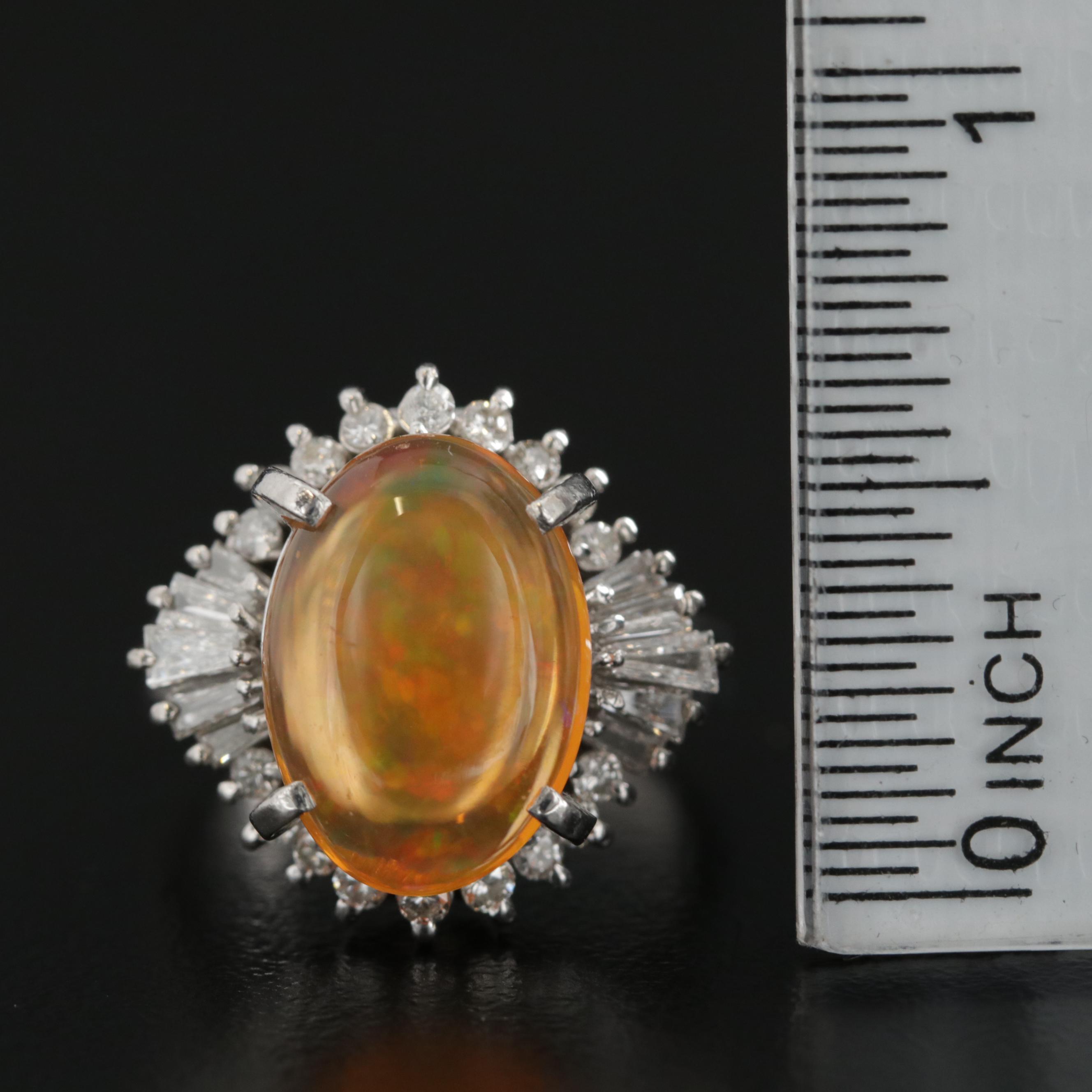 Platinum 4.05 CT Contra Luz Opal and Diamond Ring