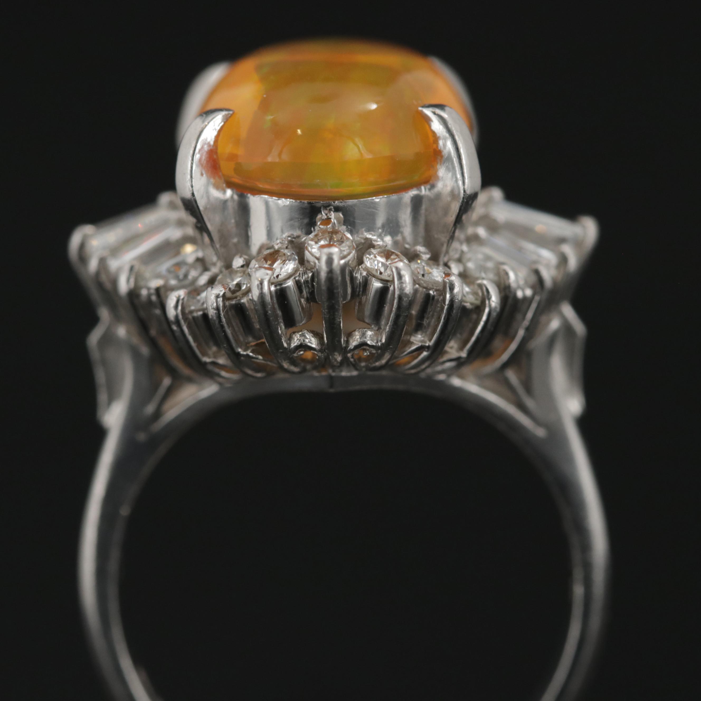 Platinum 4.05 CT Contra Luz Opal and Diamond Ring