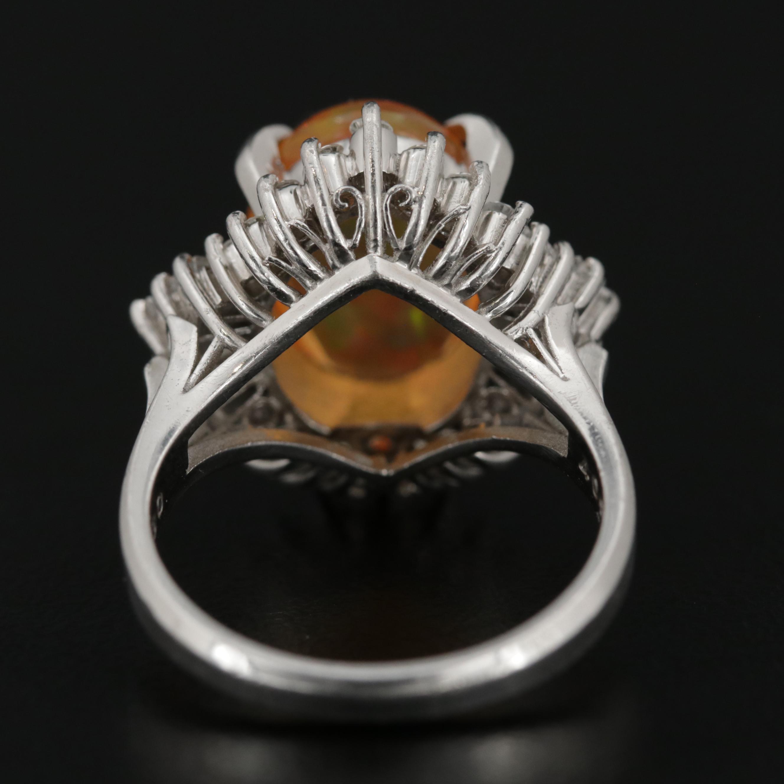 Platinum 4.05 CT Contra Luz Opal and Diamond Ring