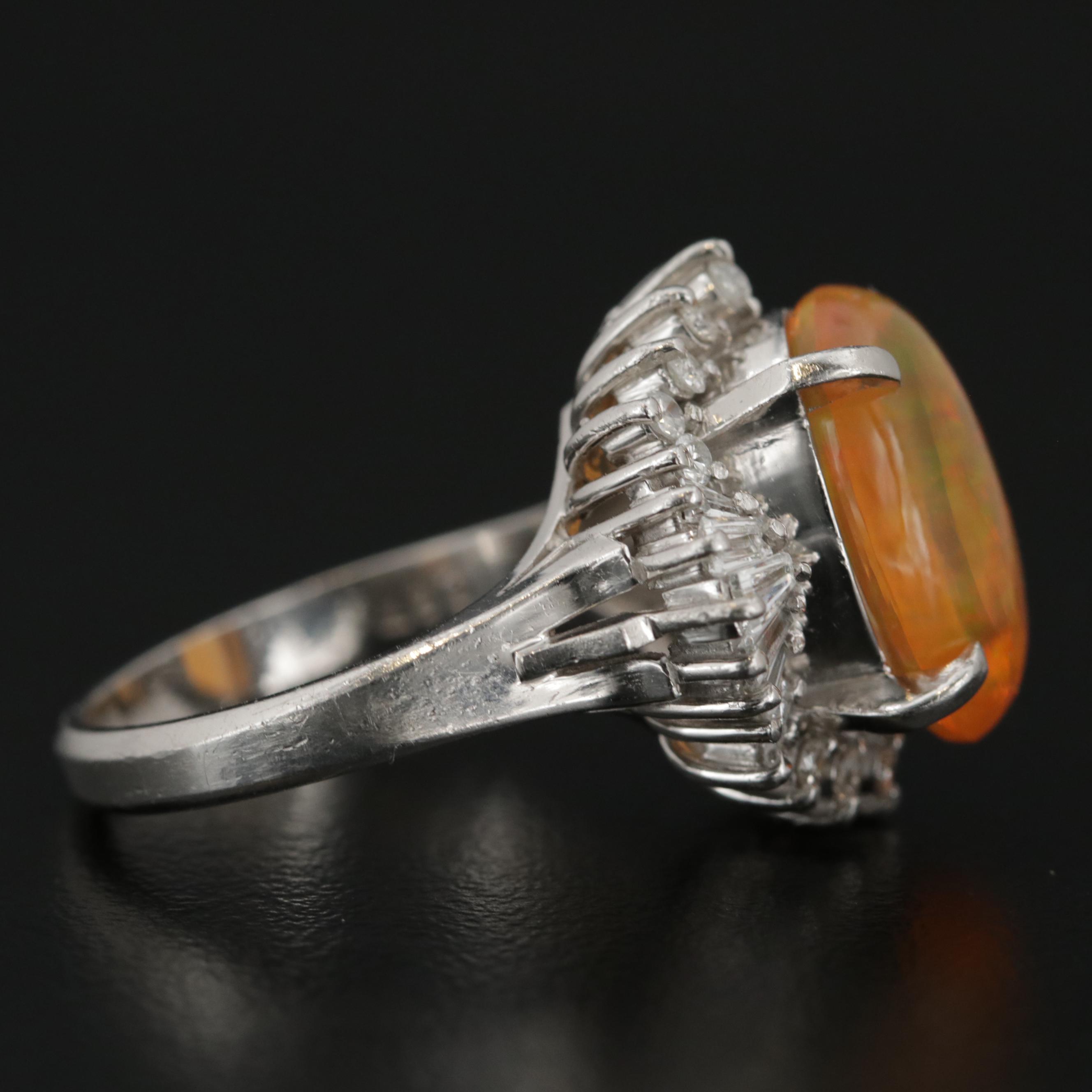 Platinum 4.05 CT Contra Luz Opal and Diamond Ring