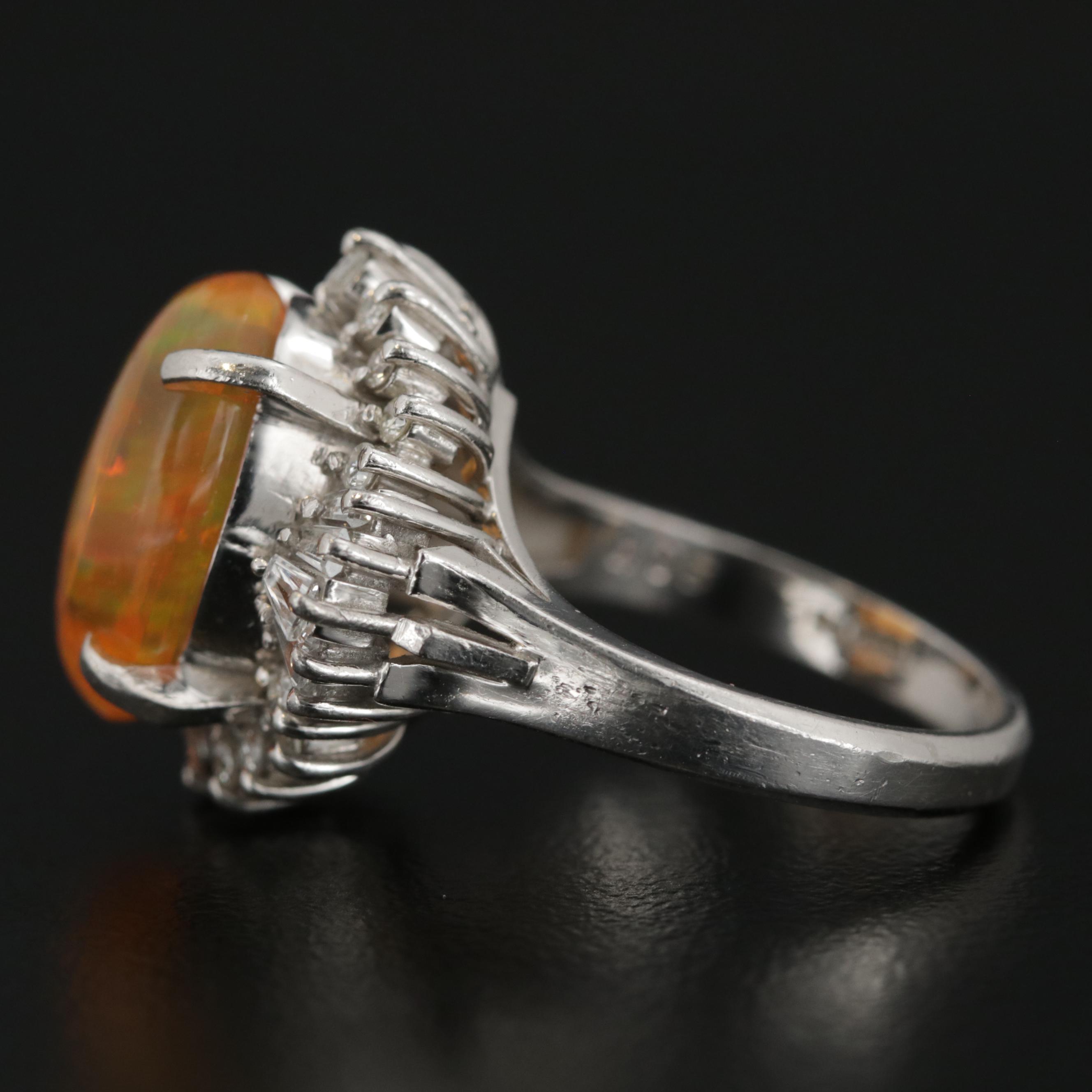 Platinum 4.05 CT Contra Luz Opal and Diamond Ring