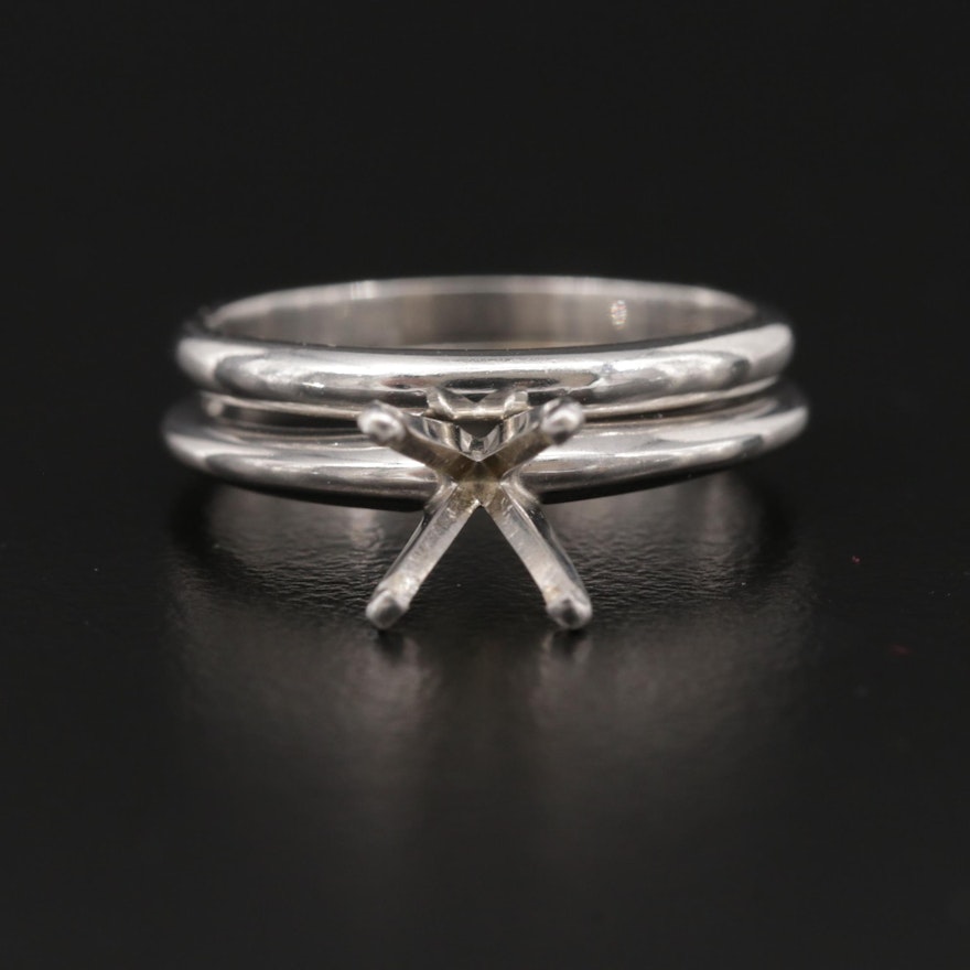 14K White Gold Solitaire Mounting and Platinum Band