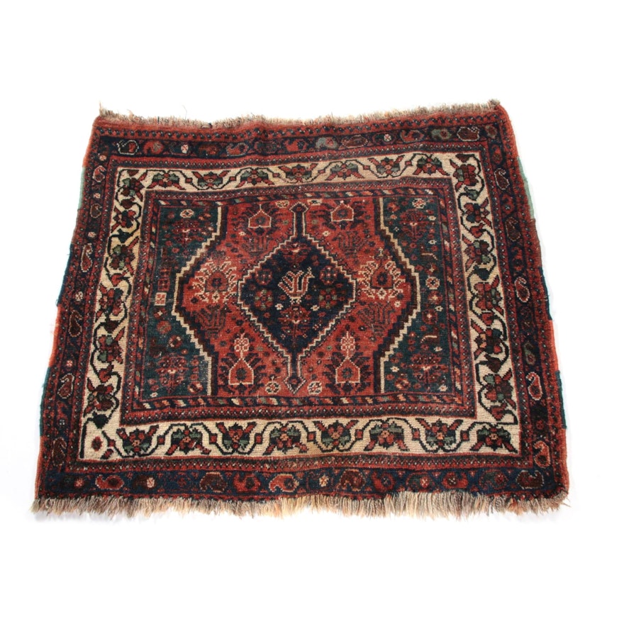 3'6 x 3'3 Hand-Knotted Persian Qashqai Wool Rug, Early 20th Century