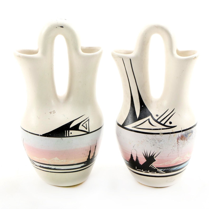 N Marybey Navajo Artist, Pair of American Southwest "Wedding Vases"