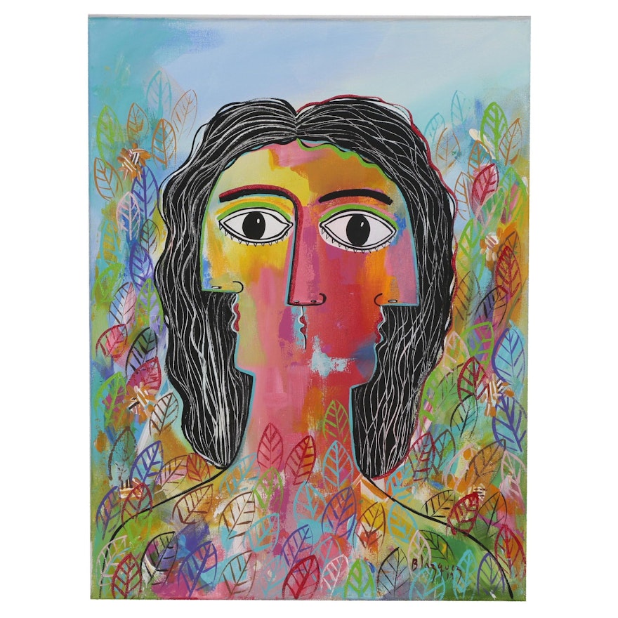 Michel Blázquez Abstract Acrylic Painting "Woman in the Garden", 2019