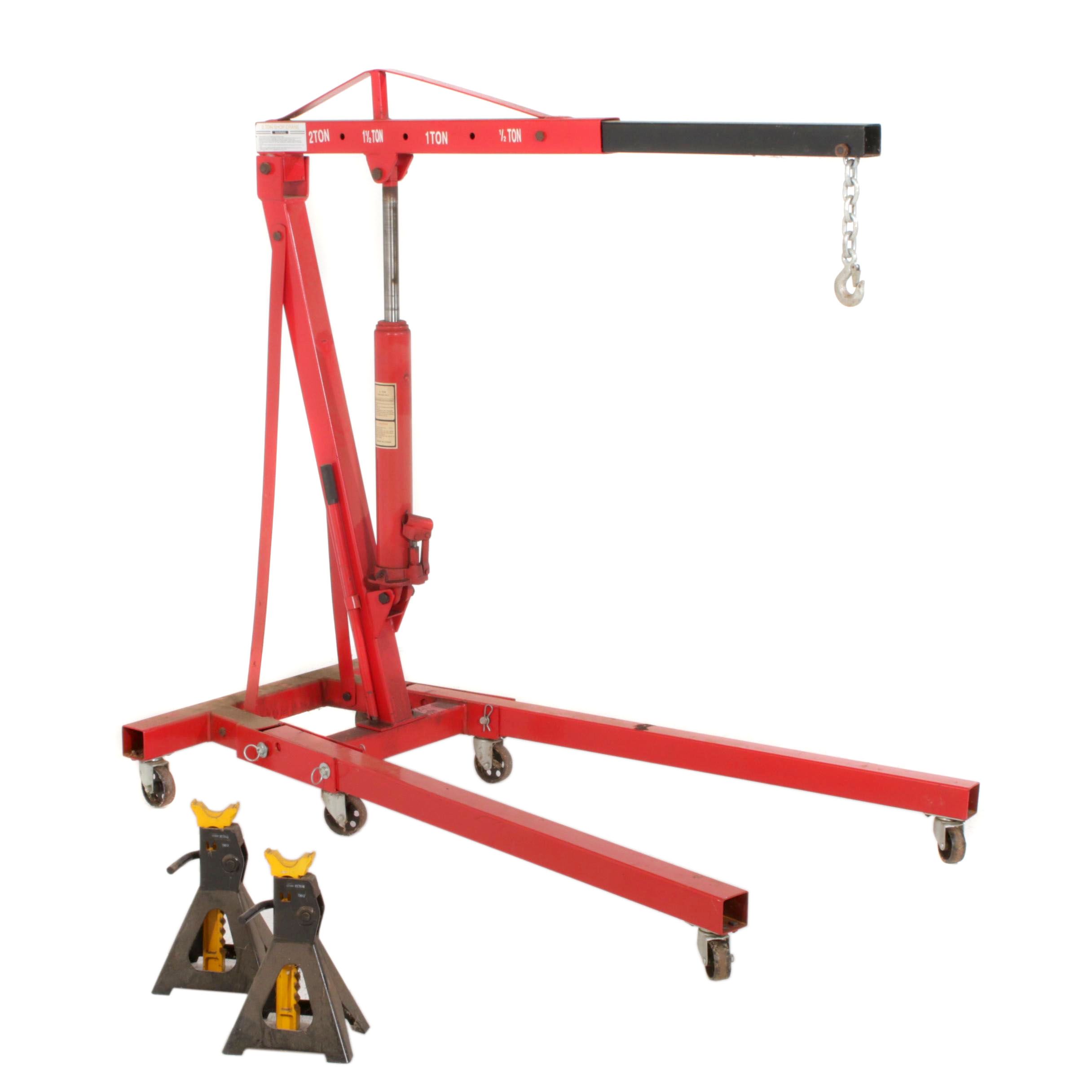 Automotive Two Ton Shop Crane with Craftsman Jack Stands