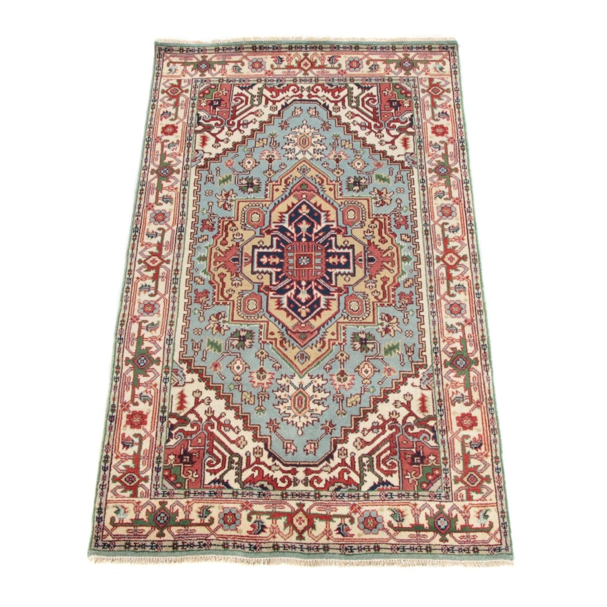 4'11 x 8'6 Hand-Knotted Persian Heriz Serapi Wool  Rug, Contemporary