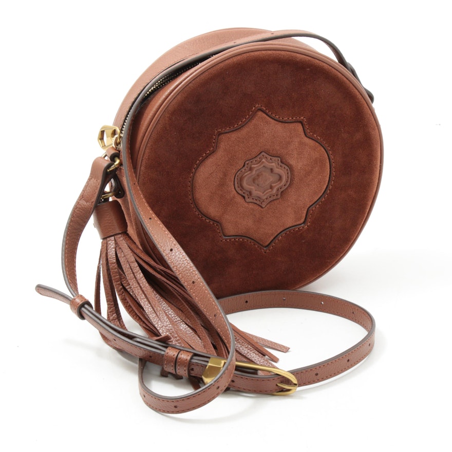 orYANY Embossed Leather and Suede Canteen Crossbody Bag with Tassel