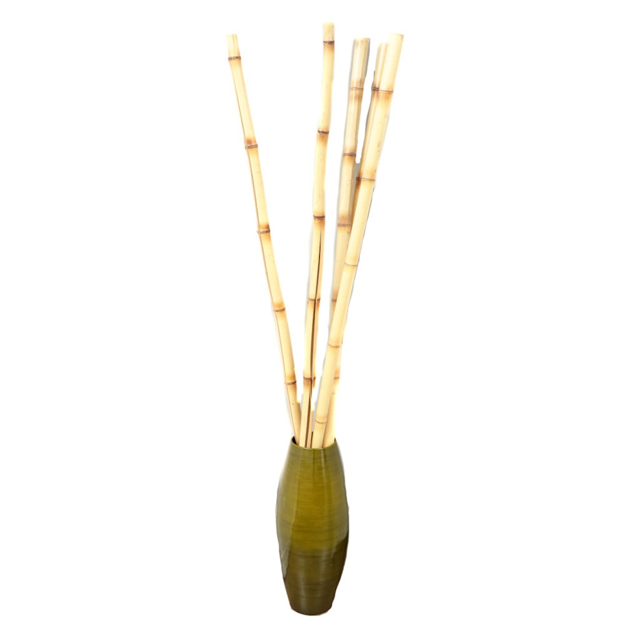 Decorative Bamboo Stalks in Resin Floor Vase, Contemporary