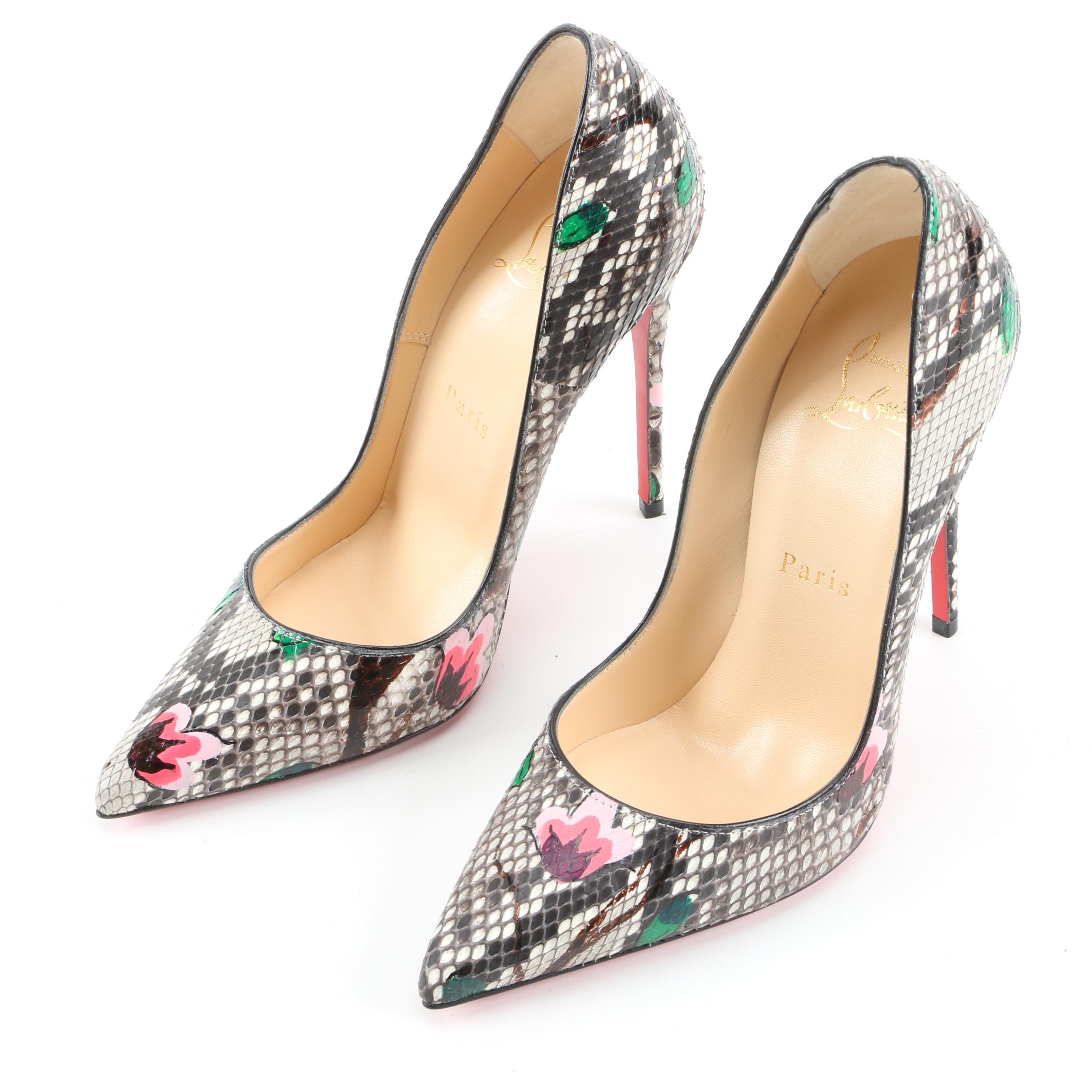 Christian Louboutin So Kate Python Flower Pumps with Box Signed by Susan Lucci