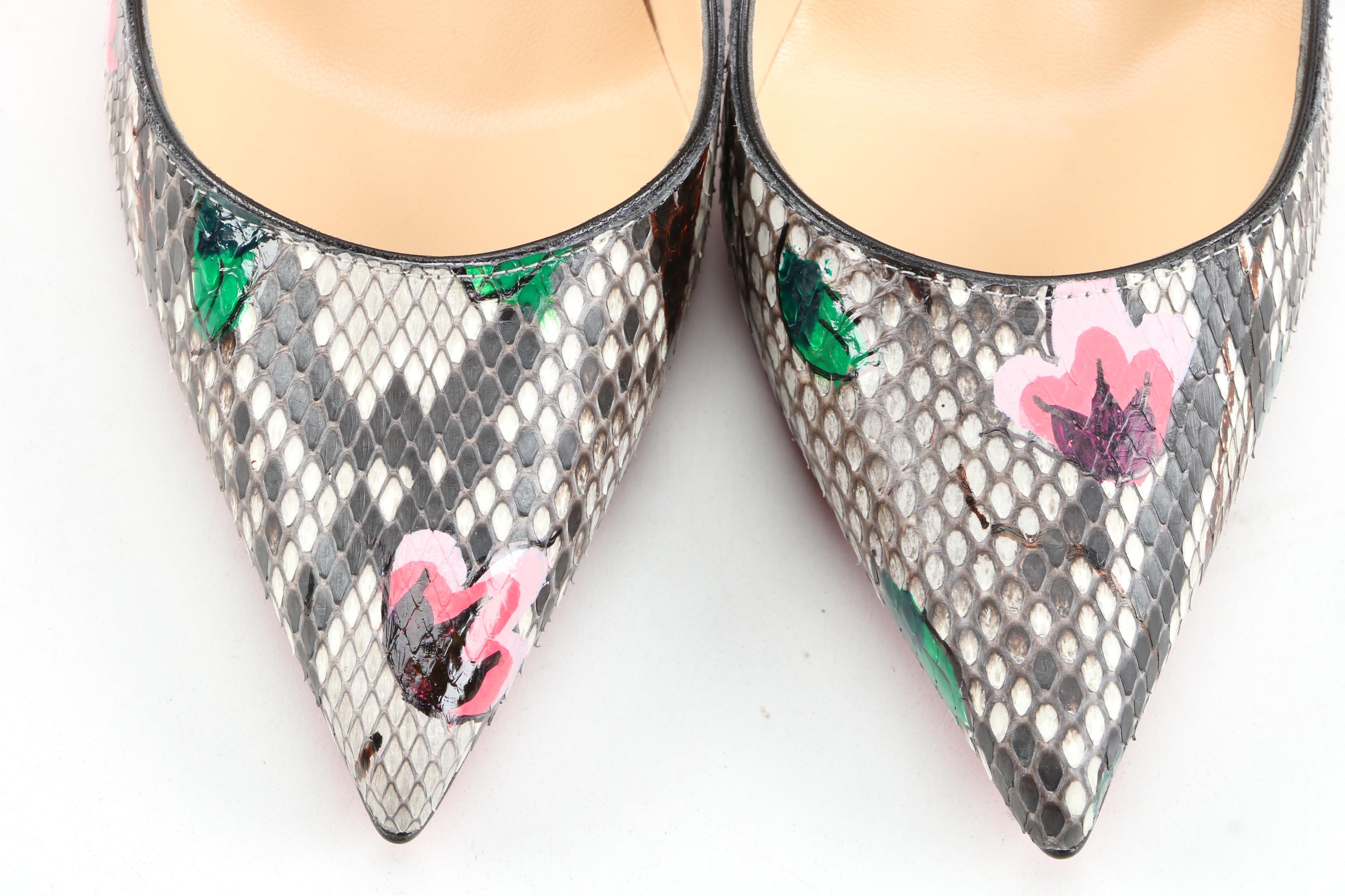 Christian Louboutin So Kate Python Flower Pumps with Box Signed by Susan Lucci