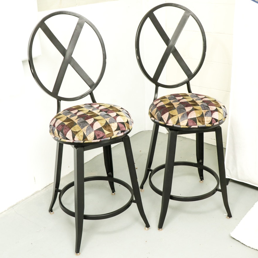 Pair of Kessler Industries Modernist Style Black Metal Counter-Height Barstools