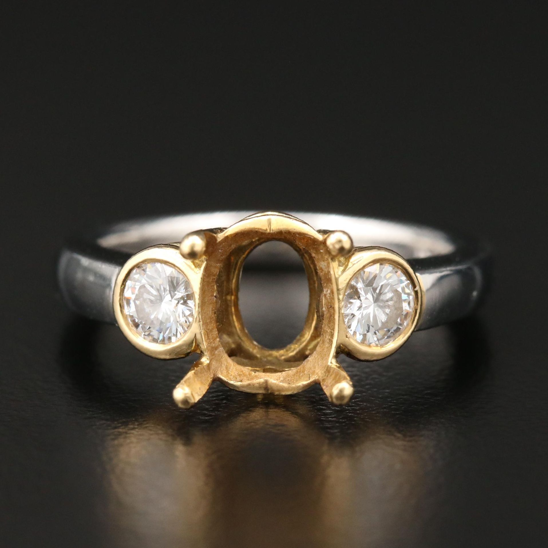 Platinum Diamond Semi-Mount Ring with 18K Yellow Gold Heads
