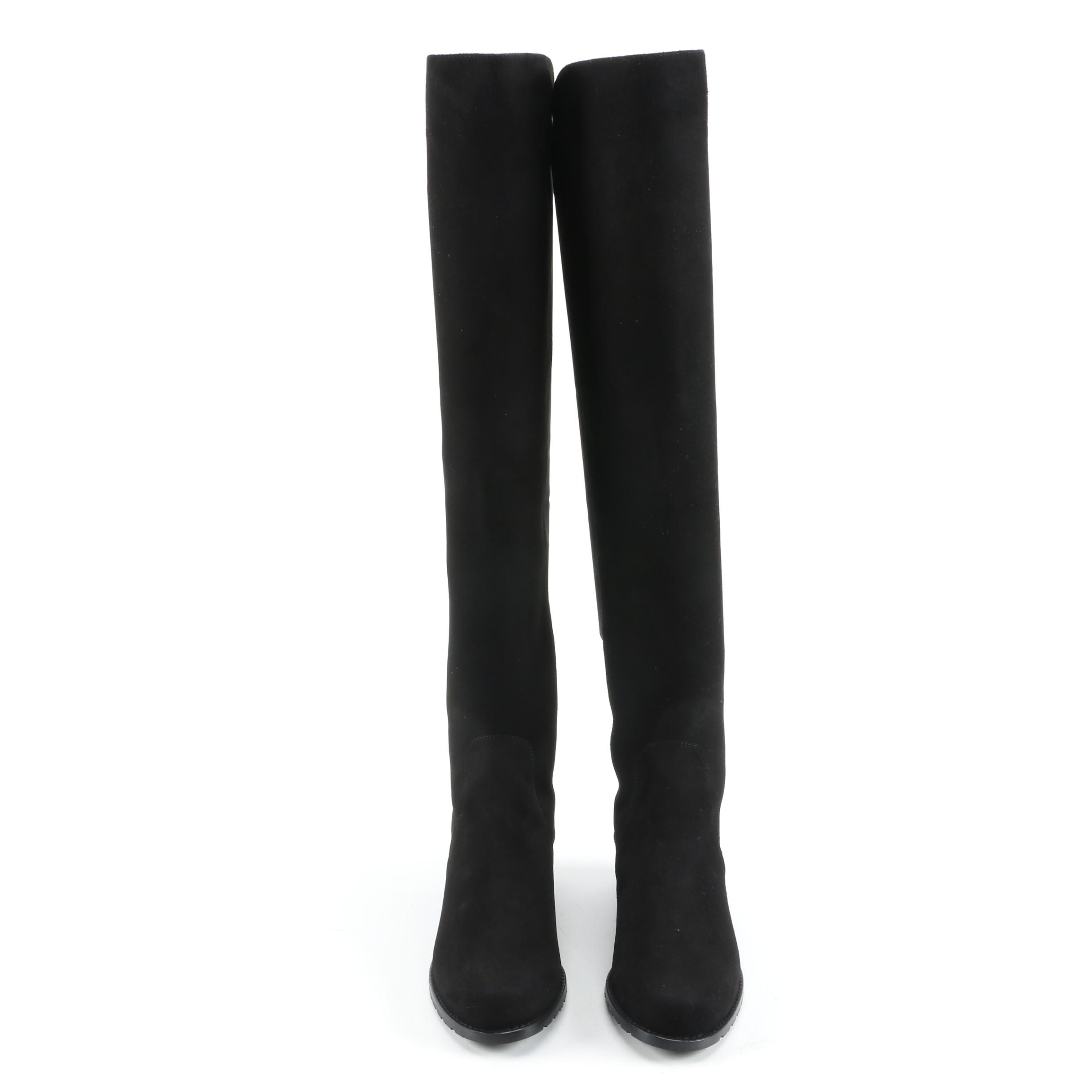 Stuart Weitzman Reserve Black Suede Knee Boots with Box Signed by Susan Lucci