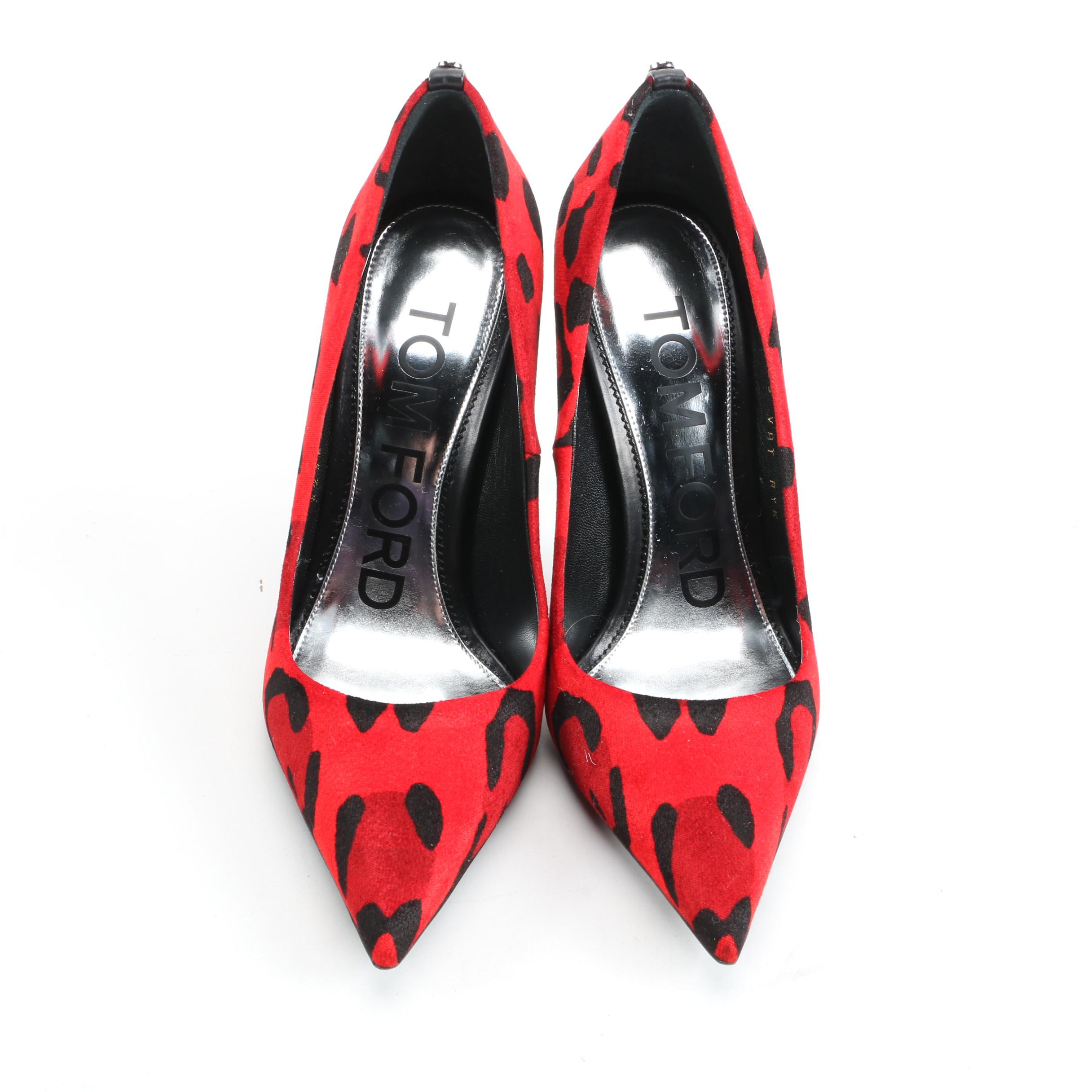 Tom Ford Red Leopard-Print Velvet Stiletto Pumps
