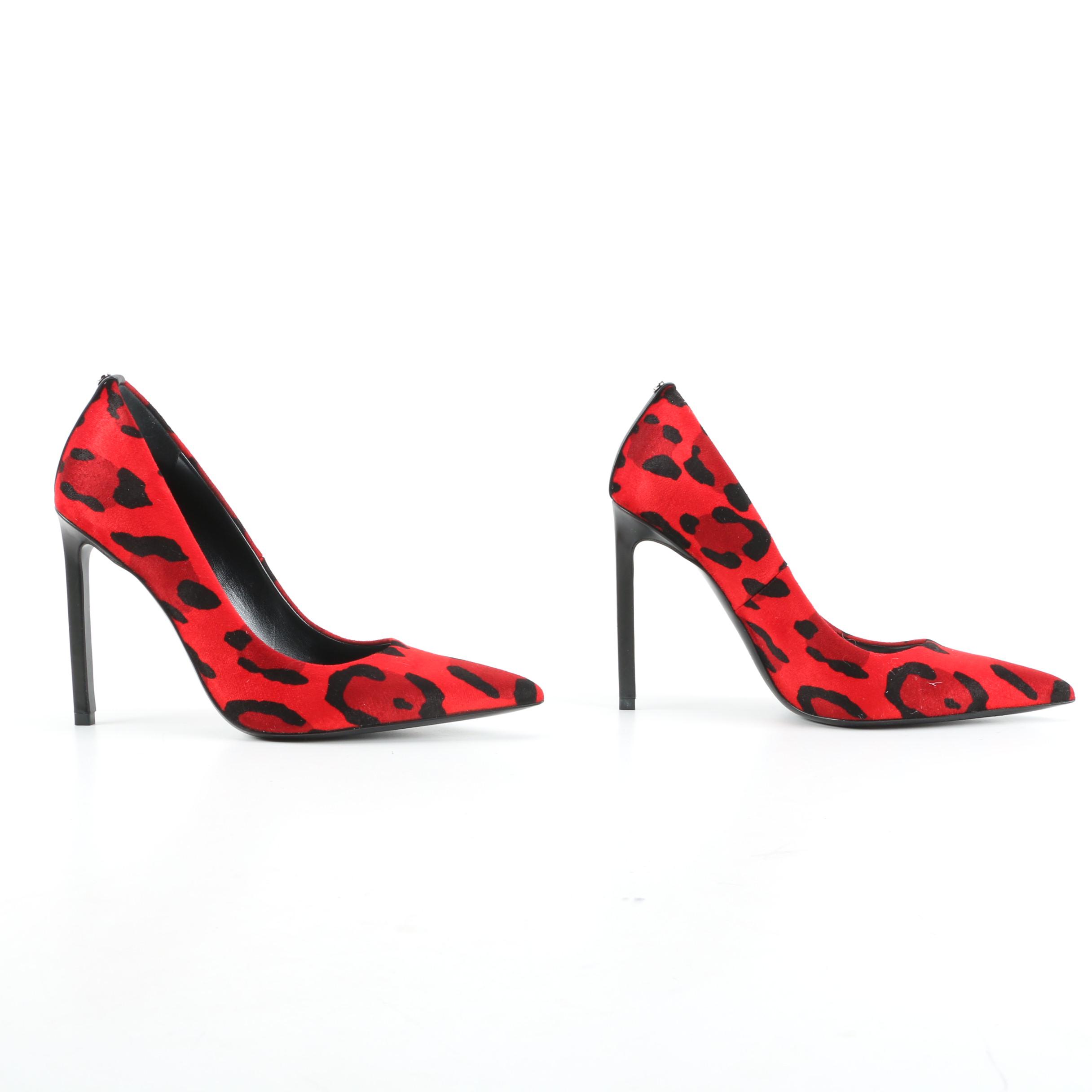 Tom Ford Red Leopard-Print Velvet Stiletto Pumps