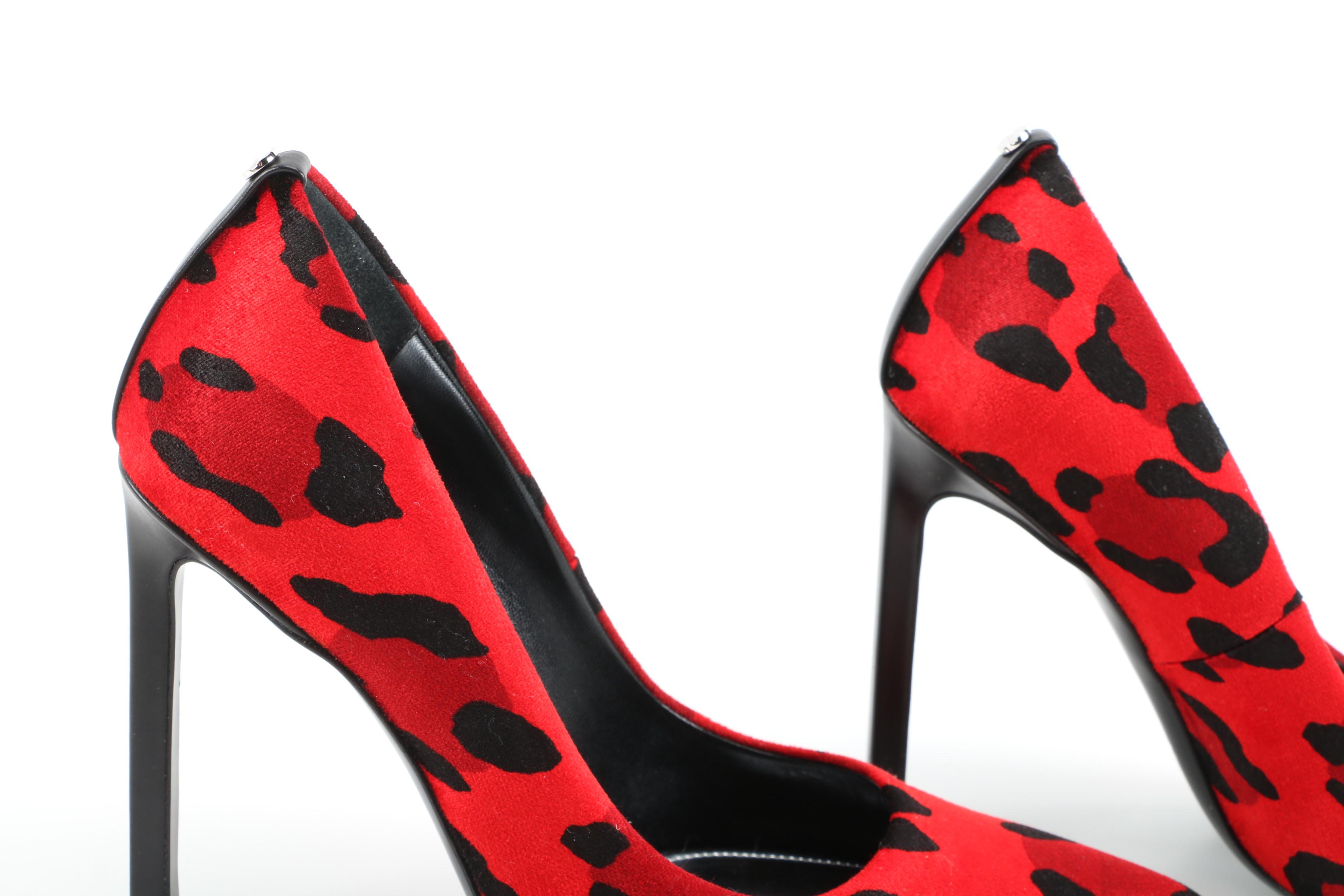 Tom Ford Red Leopard-Print Velvet Stiletto Pumps