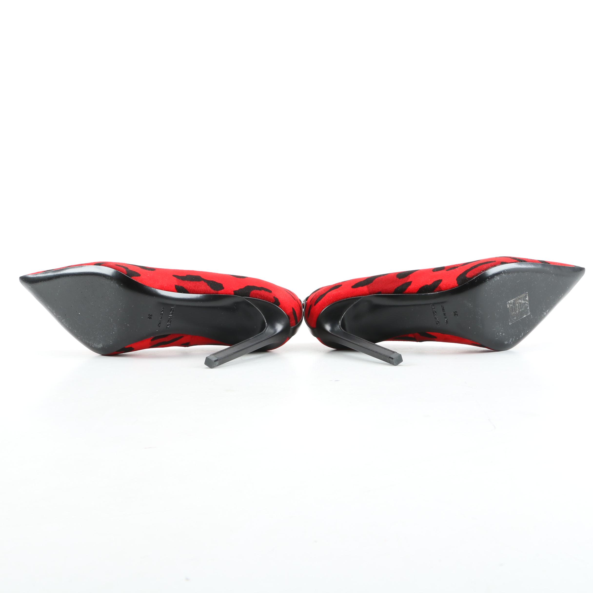 Tom Ford Red Leopard-Print Velvet Stiletto Pumps