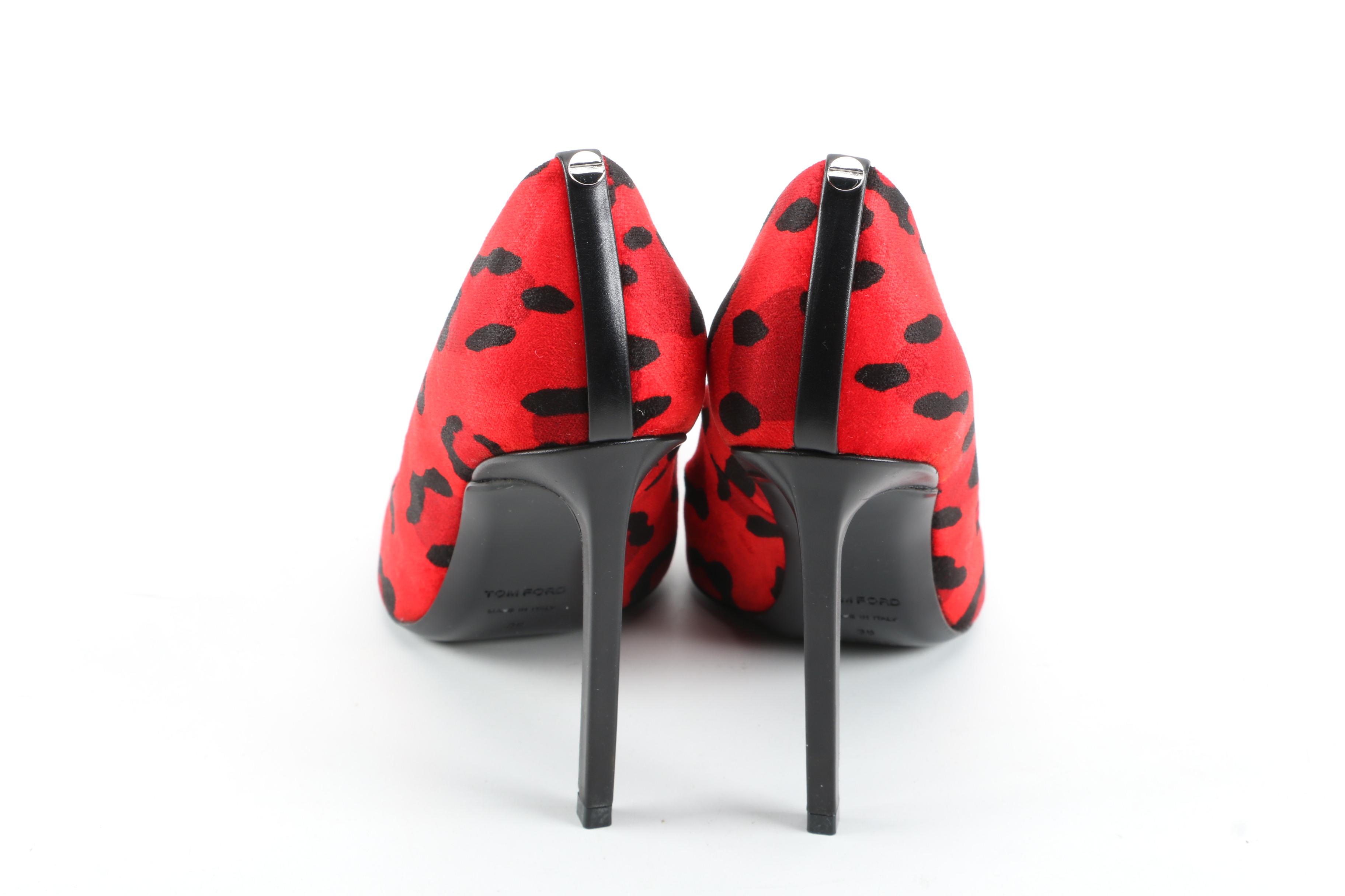 Tom Ford Red Leopard-Print Velvet Stiletto Pumps