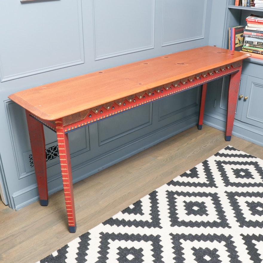 Southwestern Style Paint-Decorated and Pine Top Console Table