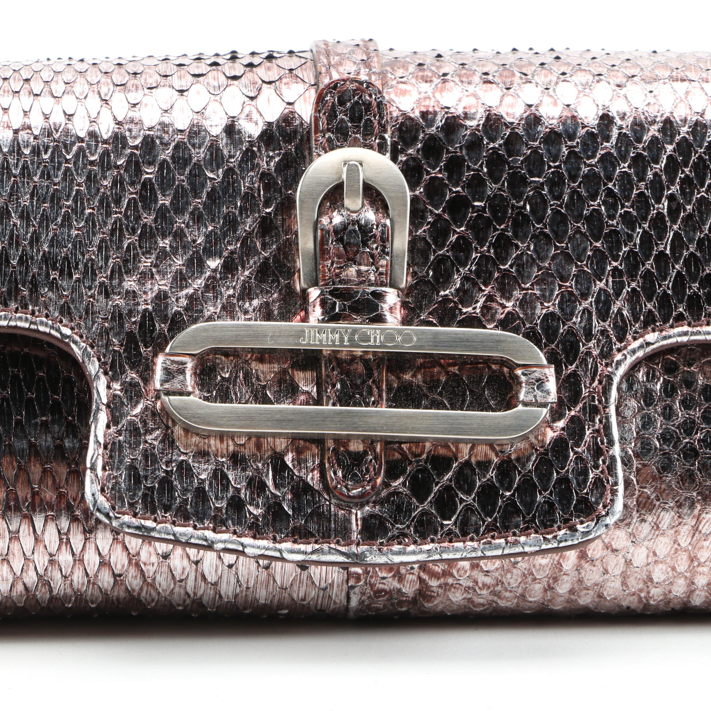 Jimmy Choo Metallic Snakeskin Baguette with Dust Bag Signed by Susan Lucci