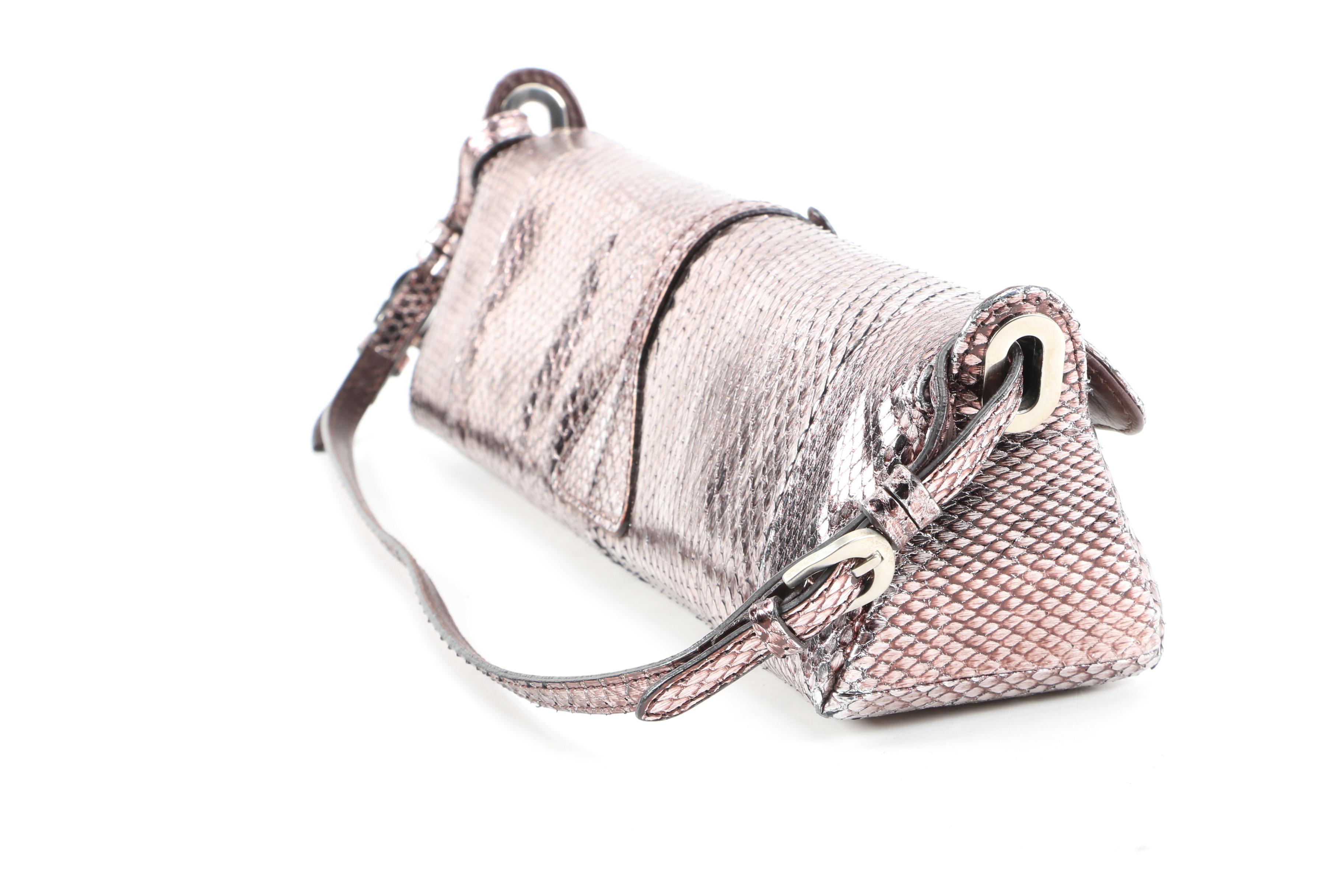 Jimmy Choo Metallic Snakeskin Baguette with Dust Bag Signed by Susan Lucci
