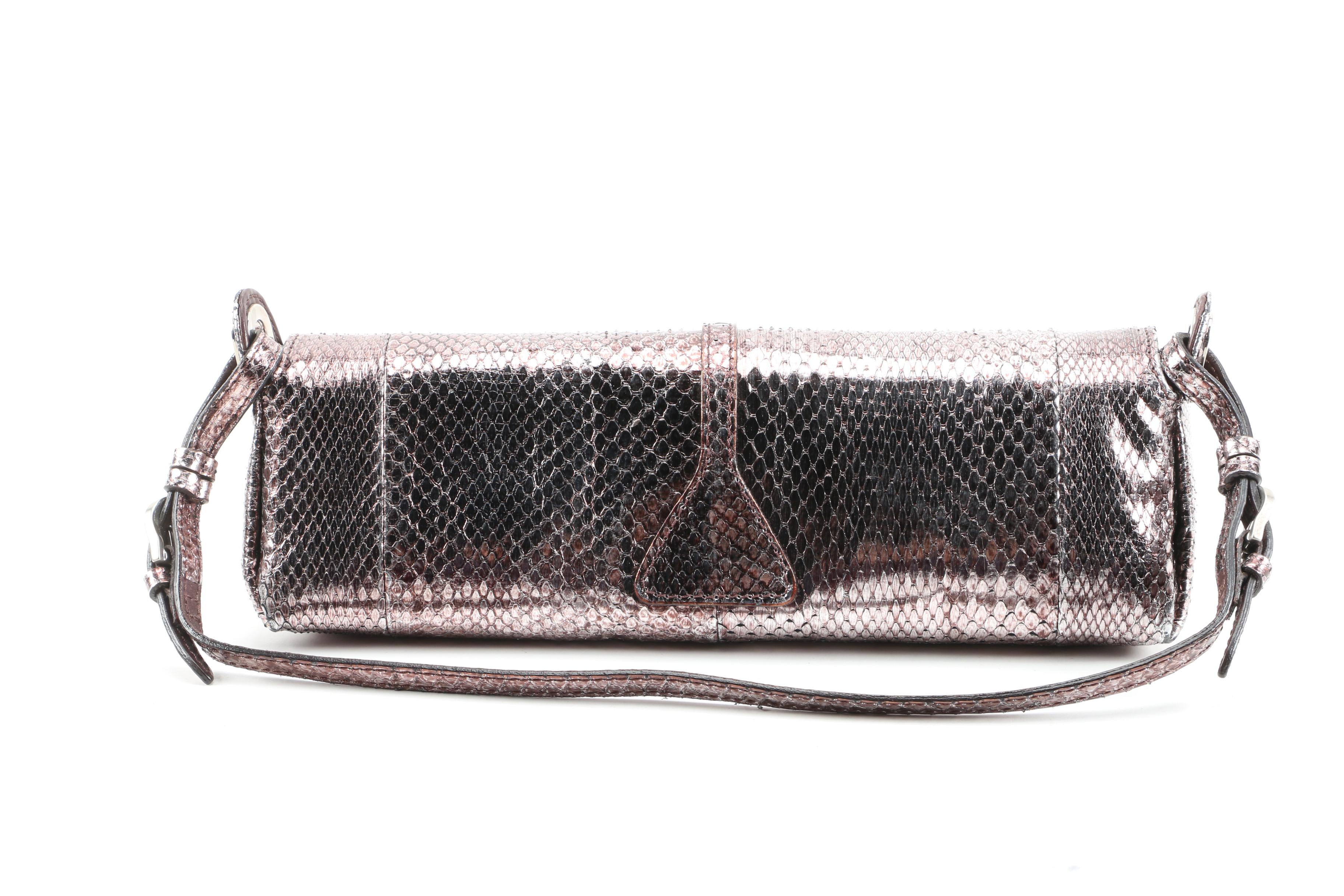 Jimmy Choo Metallic Snakeskin Baguette with Dust Bag Signed by Susan Lucci