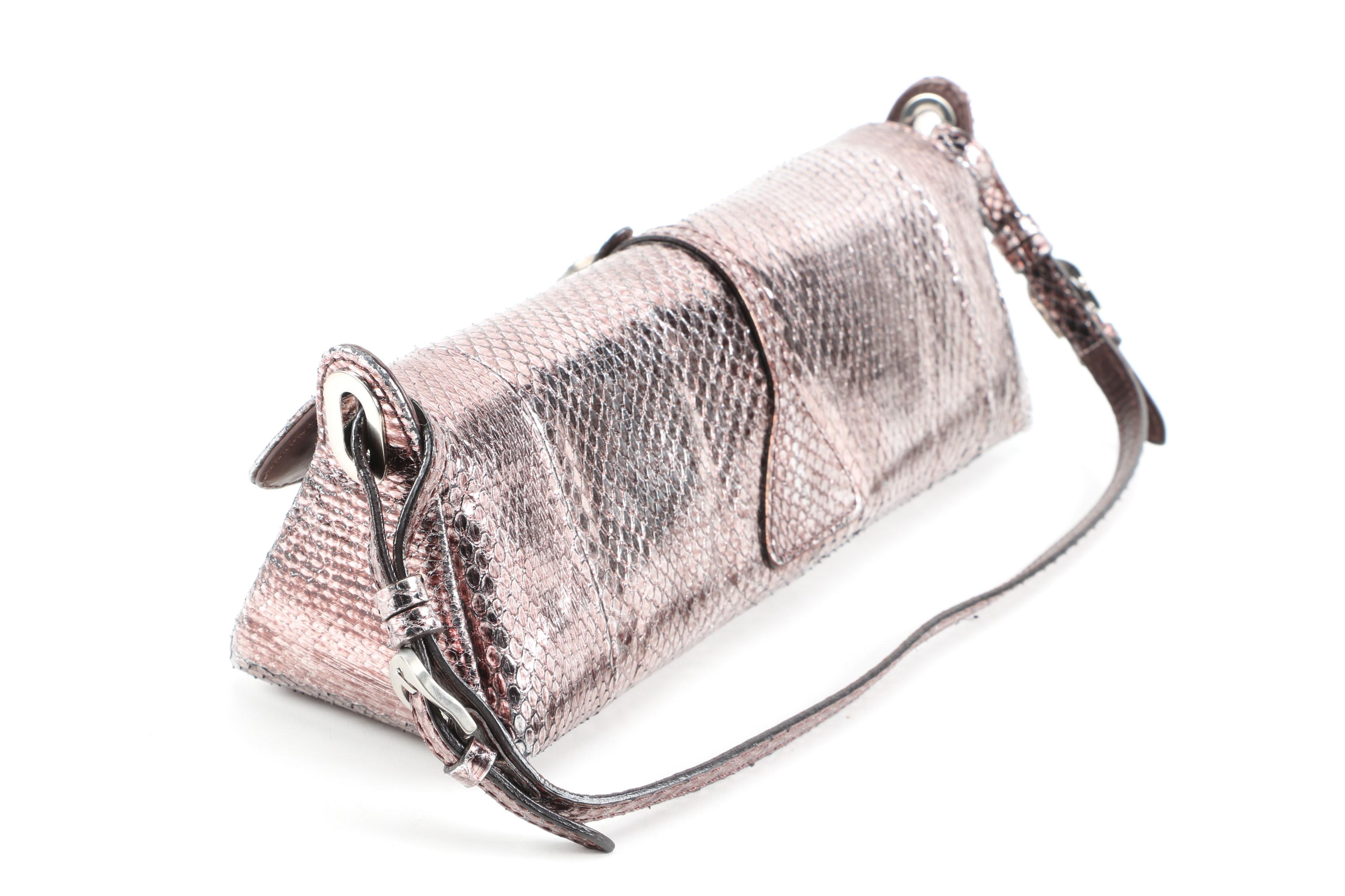 Jimmy Choo Metallic Snakeskin Baguette with Dust Bag Signed by Susan Lucci