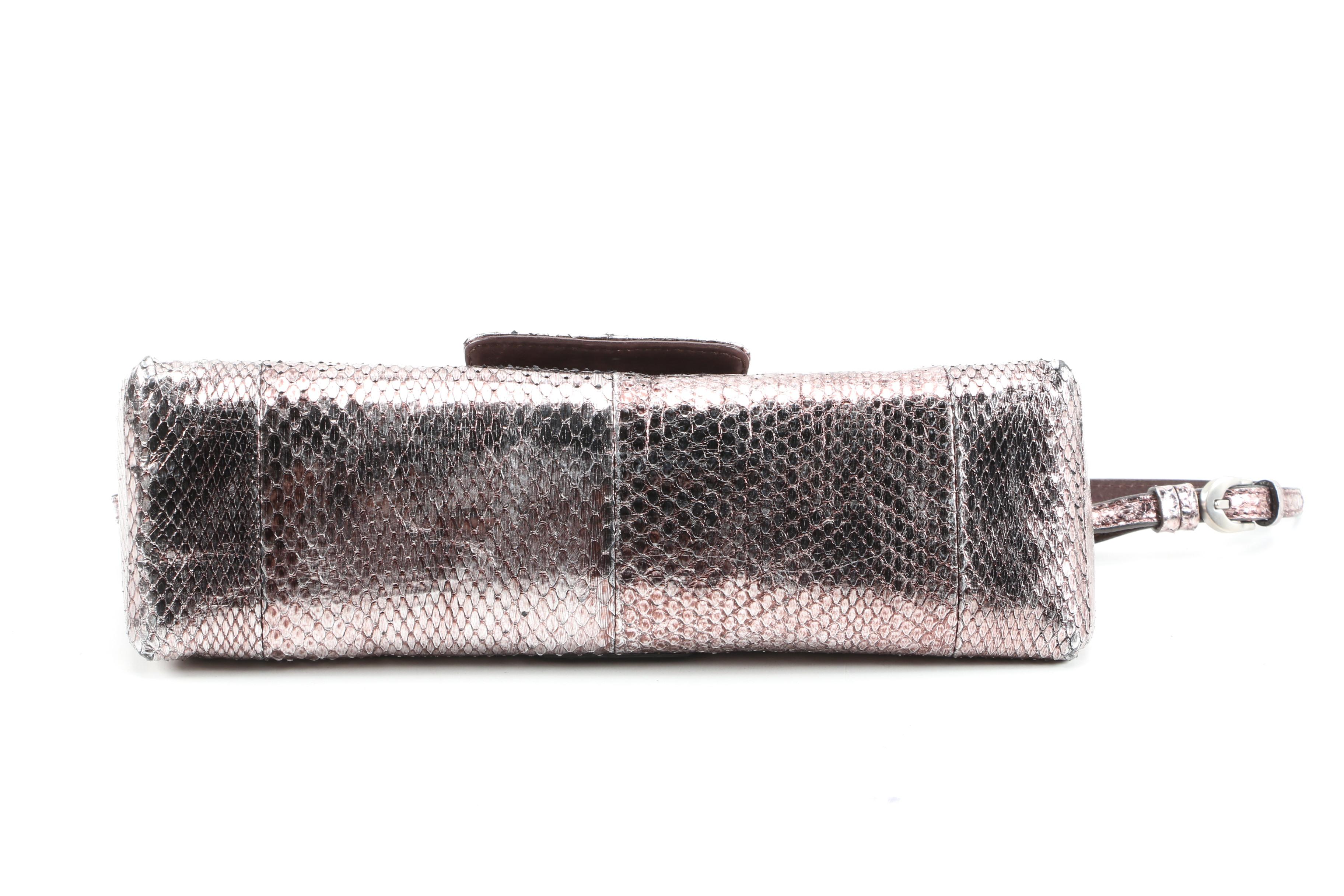 Jimmy Choo Metallic Snakeskin Baguette with Dust Bag Signed by Susan Lucci