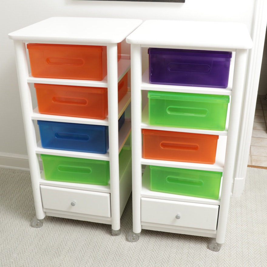 Stanley Furniture "Young America" Rolling Shelves with Colorful Storage Boxes