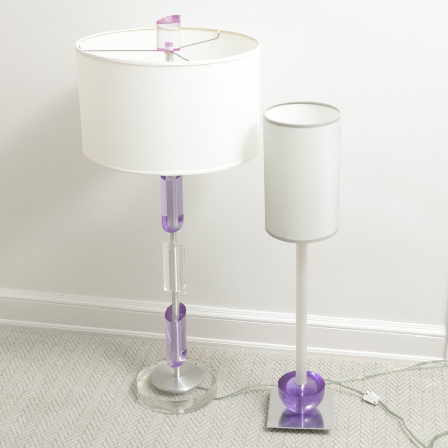 Purple and Clear Accented Table Lamps, Contemporary